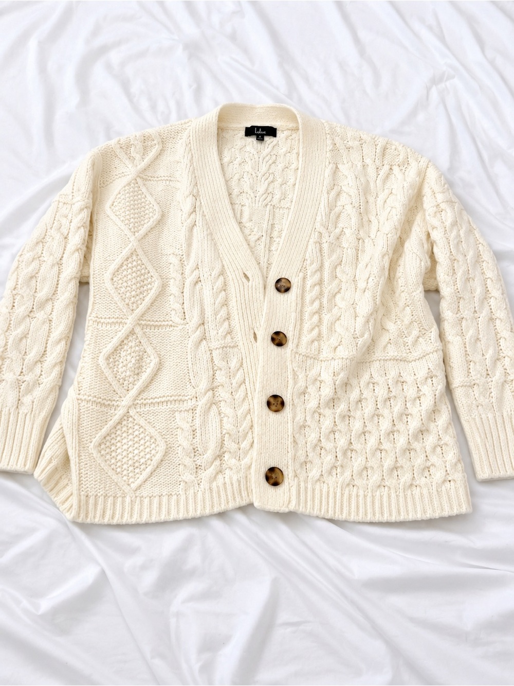Lulu's Cream Cable Knit Button-Front Cardigan